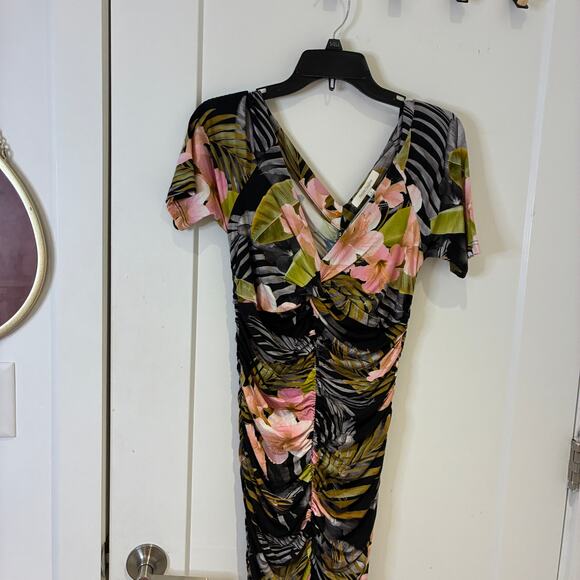 NWT Favorite Daughter Floral Bad Decisions Ruched Midi Dress in Hawaiian Vacay - Picture 11 of 16